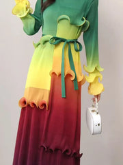 Vibrant Luxe Japanese Pleated Midi Dress