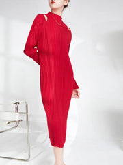 Plisse Cutout Shoulder Dress