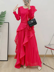 Luxe Romantic Truly Pleated Ruffled Maxi Dress