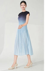 Designer Ombre Pleated Midi Dress