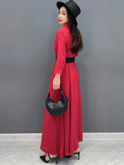 Women's Casual Red Short Sleeve Stripe Long Dress