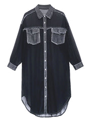 Women's Oversized Sheer Denim Long Blouse