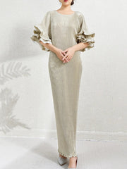 Elegant Plisse Ruffle-Sleeve Dress