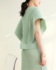 Luxe Plissé Cape-Sleeve Top