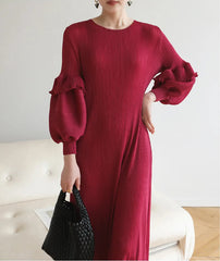 Luxury Puff Sleeve Pleats Dress
