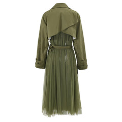 Women's Elegant Trench Coat with Pleated Mesh