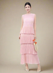 Unique Tiered Pleated Sleeveless Dress