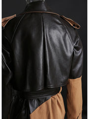 Women's Full Length Faux-Leather Trench Coat