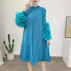 Luxury Pleated Floral Ruffle Dress