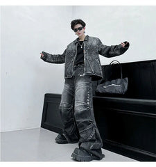 Men's Classic 2-Piece Streetwear Black Denim Set