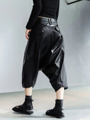 Women's Signature Black Faux Leather Harem Pants