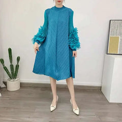 Luxury Pleated Floral Ruffle Dress