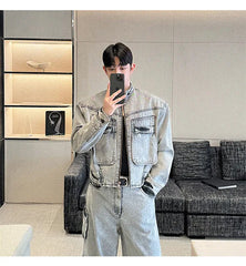 Men's 2 Piece Cargo Washed Denim Jacket & Jeans Set