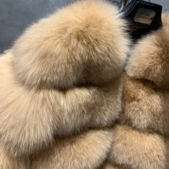 Ladies Fox Fur Crop Bomber Jacket