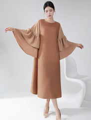 Plissé Ruffle-Sleeve Dress