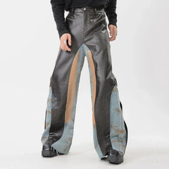 High-End Men's Faux Leather Wide-Leg Jeans