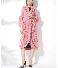 Truly Plissé Ruffle Long Coat