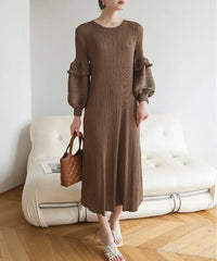 Luxury Puff Sleeve Pleats Dress