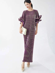 Luxury Pleats Ruffle Sleeves Maxi Dress