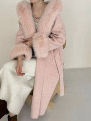 Luxury Wool-Blend Faux Fur Hooded Coat