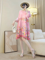 Luxe Plissé Floral Ruffle Dress