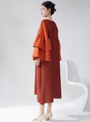 Plissé Ruffle-Sleeve Dress