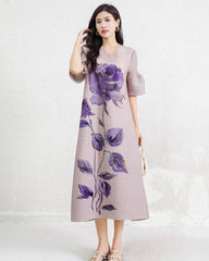 Plissé Floral Midi Dress