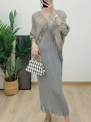 Luxury Pleated Tassel V-Neck Dress