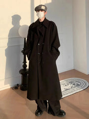 HEYFANCYSTYL MEN'S LUXURY TRENCH COAT BLACK WOOL LONLINE