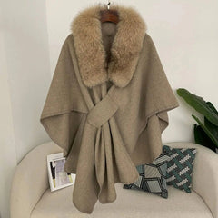 Luxury Wool-Blend Fur Cape
