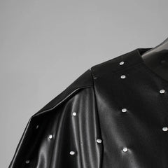 Vegan Leather Polka Dot Puff Shoulder Coat