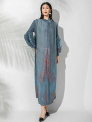 Plissé Maxi Lantern Sleeves Dress