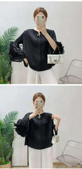 Luxury Pleated Ruffle Cuff Blouse