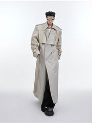 Men's Oversized Faux Leather Belted Trench Coat