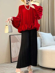 Elegant Pleated Ruffle Blouse