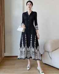 Petite Plissé Button-Front Dress