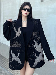 Oversized Blazer with Crane Rhinestones