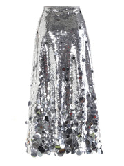 High-Waist Metallic Sequin Maxi Skirt