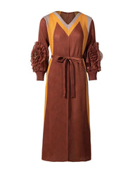 Plissé Midi Dress with Self-Tie