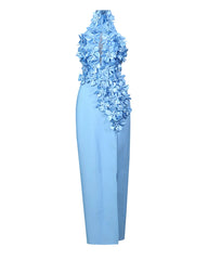 Elegant 3D Floral Halter-Neck Dress