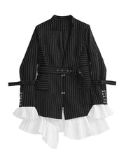Couture Black Striped Pleated Ruffles Blazer