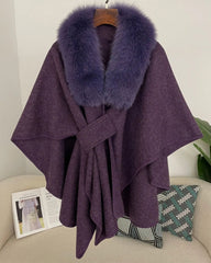 Luxury Wool-Blend Fur Cape