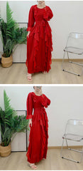 Luxury Pleated Ruffle Midi Dress