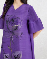 Plissé Floral Midi Dress