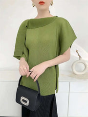 Pleat Plissé Asymmetric Draped Top