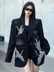 Oversized Blazer with Crane Rhinestones