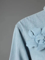 Luxe 3D Floral Denim Blouse
