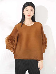 Truly Pleated Ruffle Sleeve Top
