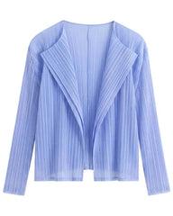Lightweight Plisse Open-Front Cardigan