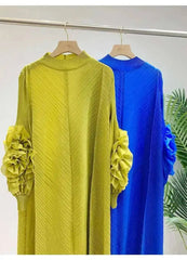 Truly Pleated Ruffle Sleeve Dress